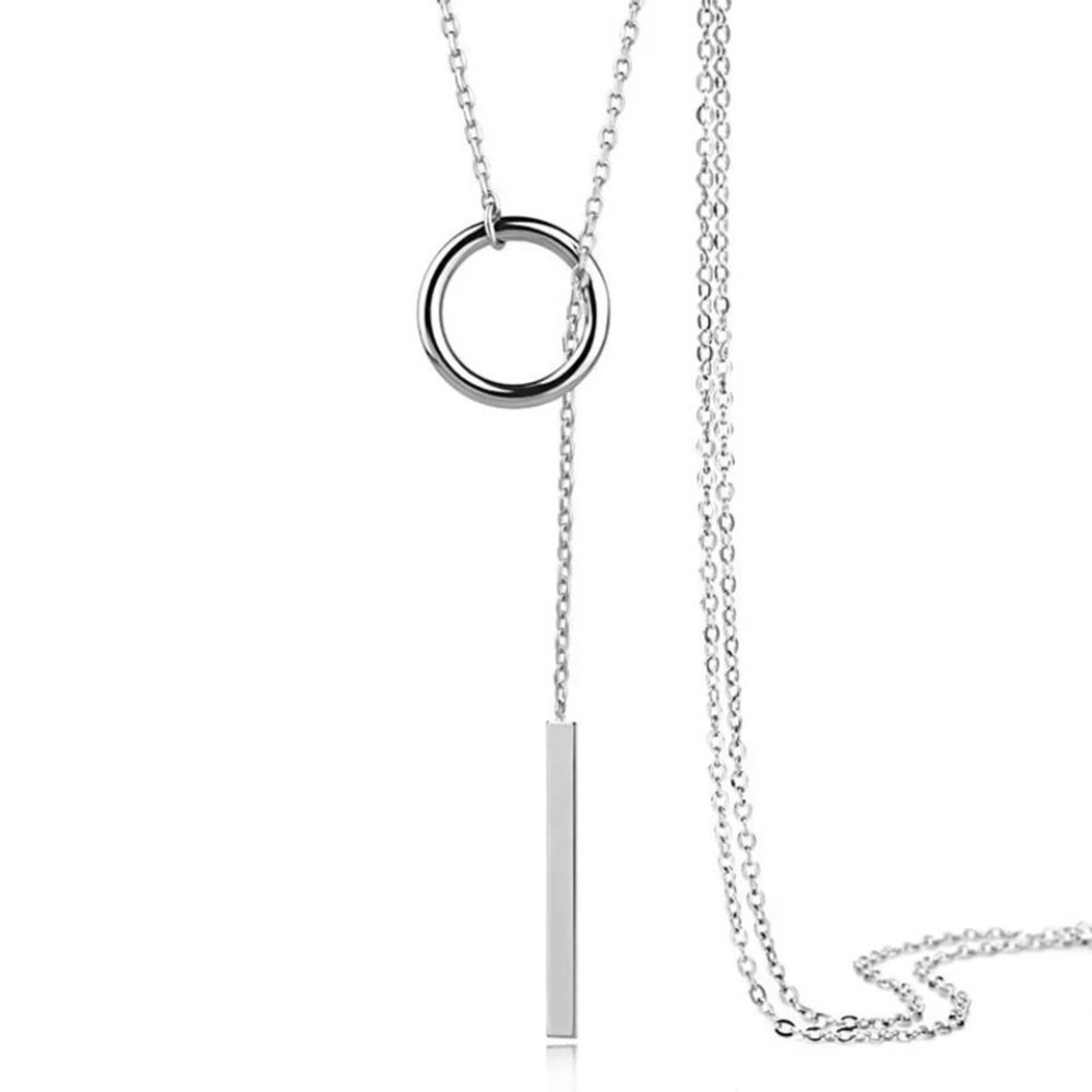 Anthropology 925 Sterling Silver Bar and Circle Pendant Sweater Necklace